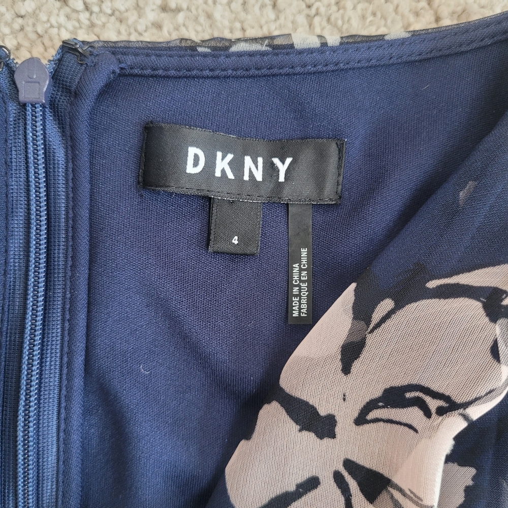 Like New DKNY Floral Sheer Layered Midi Dress Size 4 - Picture 5 of 11